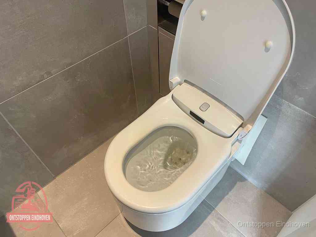 Een toiletpot vol troebel water met drijvend papier en restanten, de meest voorkomende oorzaak van een verstopte wc in Eindhoven Een toiletpot vol troebel water met drijvend papier en restanten, de meest voorkomende oorzaak van een verstopte wc in Eindhoven